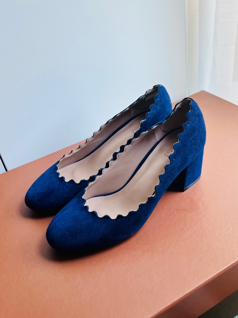 Navy Scalloped Suede Chloe heels 36/5